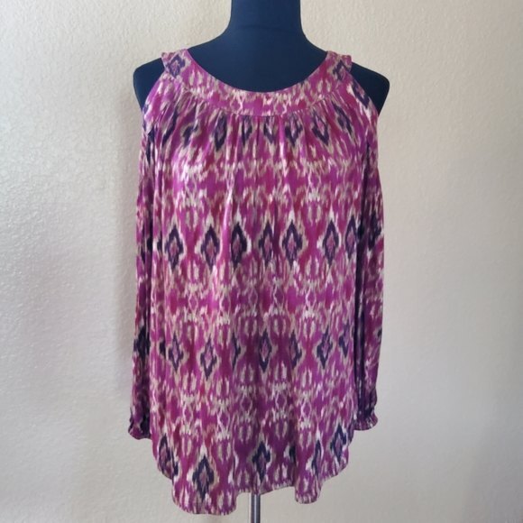 Lauren Ralph Lauren Cold Shoulder Tunic Top M Burgundy Red Purple - Picture 5 of 9